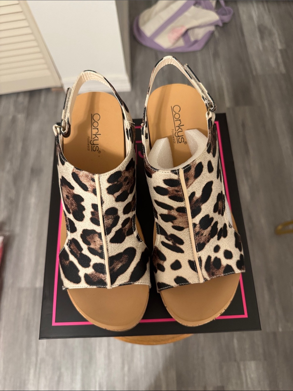 Corkys Leopard Print Wedge Sandals - Black, Brown, Cream
